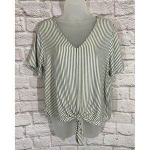 Madewell Relaxed Top Medium Blue White Striped Tie Front Short Sleeve Shirt 9587